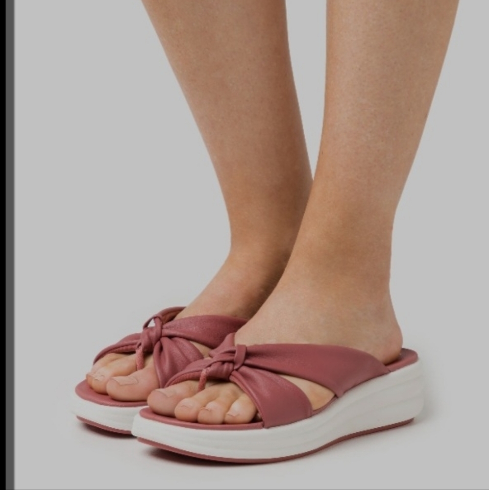 Women Clarks Sandal Drift Ave Wedge Dusty Rose Size-9.5 NWOB